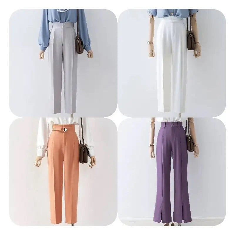 Elegant Plain Wide Leg Purple Women's Pants (Women's)